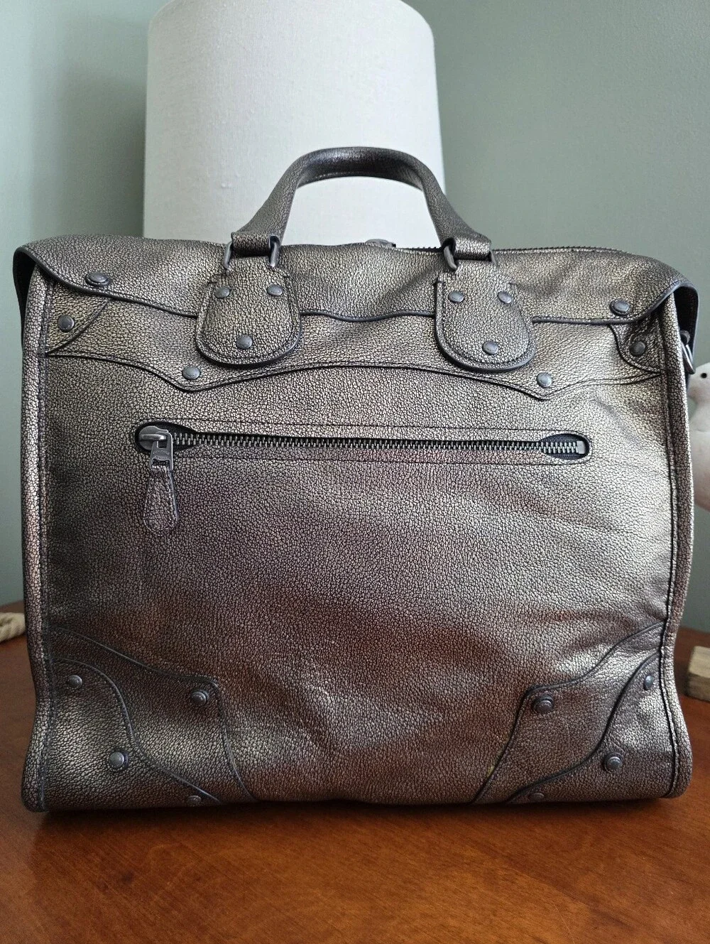 Coach 33740 Rhyder 33 Elevated Satchel Metallic Gold Pebbled Leather Gunmetal